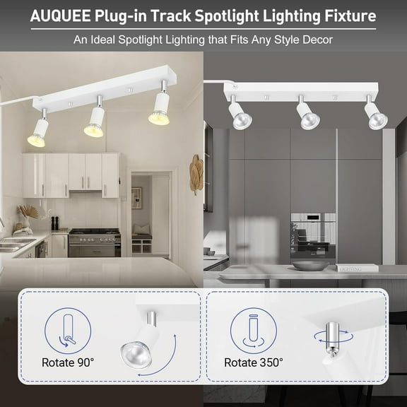 SHILIU-Plug in Track Lighting, 16" LED Track Light Fixtures Ceiling, White 3 Way GU10 Wall Spotlight, Rotatable Track Head, Plug in Ceiling Light Kitchen Hallway Living Room,15 Foot Power Cord(NO Bul