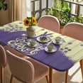 thumbnail image 3 of Happy Easter Rabbits Table Cloths for 4 Foot Rectangle Tables, Spring Daisy Purple Silhouette Wooden Grain Patio Waterproof Elastic Fitted Tablecloths, Washable Rectangular Table Cover for Camping, 3 of 8