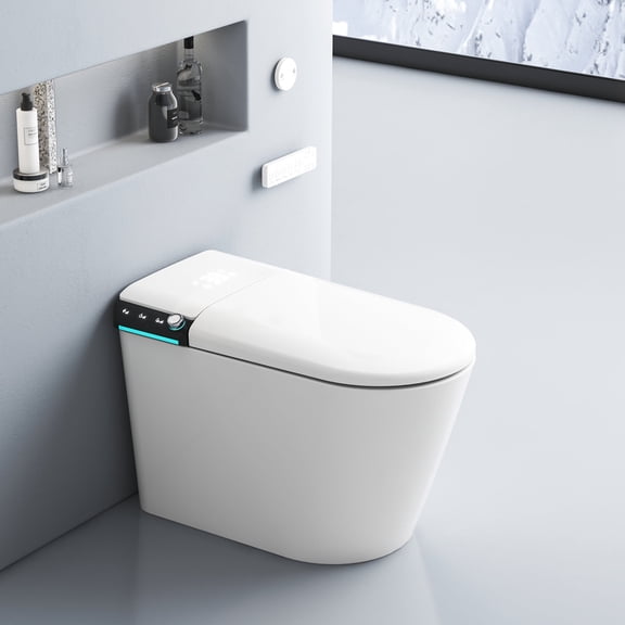 Smart Toilet with Auto Flush, Heated Seat, Bidet Wash, Foot Sensor, Warm Water & Dryer