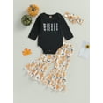 thumbnail image 2 of Infant Baby Girl Halloween Clothes Set Ghoul Gang Long Sleeve Romper Tops Pumpkin Flared Pants 3Pcs Fall Outfit, 2 of 7