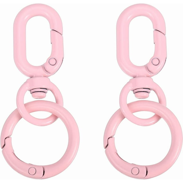 PATIKIL 2.2" Swivel Snap Hooks with Key Rings, 2Pcs Double Opening Metal Oval Swivel Spring Clasp Clip with O Ring for DIY Crafts Jewelry Lanyard Making, Pink