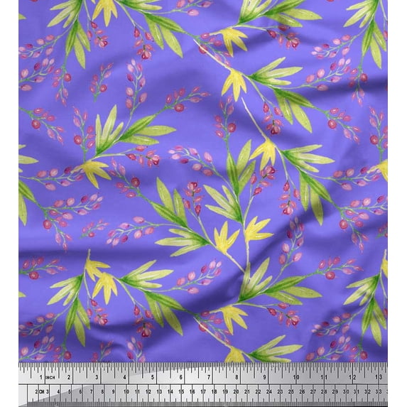 Soimoi Polyester Crepe Fabric Leaves & Berries Watercolor Print Fabric by The Yard 42 Inch Wide