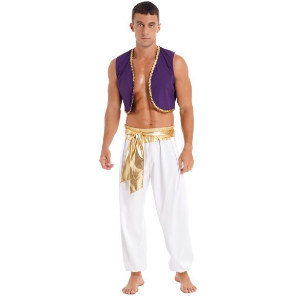 vastwit Men's Adult Arabian Prince Street Rat Outfits Open Front Cardigan with Pants Gold 3XL