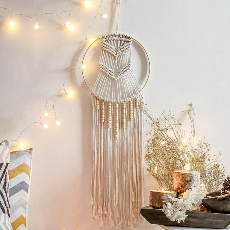 Wall Hanging Boho Woven Tapestry with String Lights Hand-woven Home  Tapestrys Tassels Living Room Creative Room Wall Decoration Home Pendant  Cotton Thread Dream Catcher 