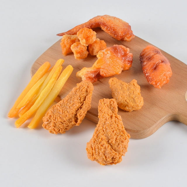 Llavero de simulación de papas fritas, pollo frito, muslo de pollo, alitas de pollo, modelo de comida, comida y juego, accesorios de hamburguesa, adornos de juguete