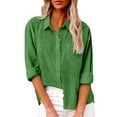 thumbnail image 2 of Yigetop Linen Button Down Shirt Women! Womens Casual Long Sleeve Cotton Blouse Loose Fit Collared Work Gauze Tops with Pocket Womens Linen Tops Green M, 2 of 9