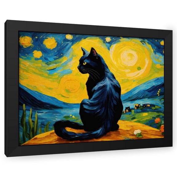 Stephen Chambers 24x19 Black Modern Wood Framed Wall Art Titled - Black Cat 5
