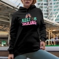 thumbnail image 2 of Keep on Smiling Quote, Retro Groovy Wavy Text & Rainbow Art Merch Gift, Black Hooded Sweatshirt or Hoodie, Small, 2 of 5