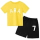 thumbnail image 3 of Ropa de bebé con estampado de letras para niños y adolescentes, conjunto de camiseta y pantalones cortos de verano de 2 piezas, conjunto informal de manga corta para niños y niñas, 3 of 5