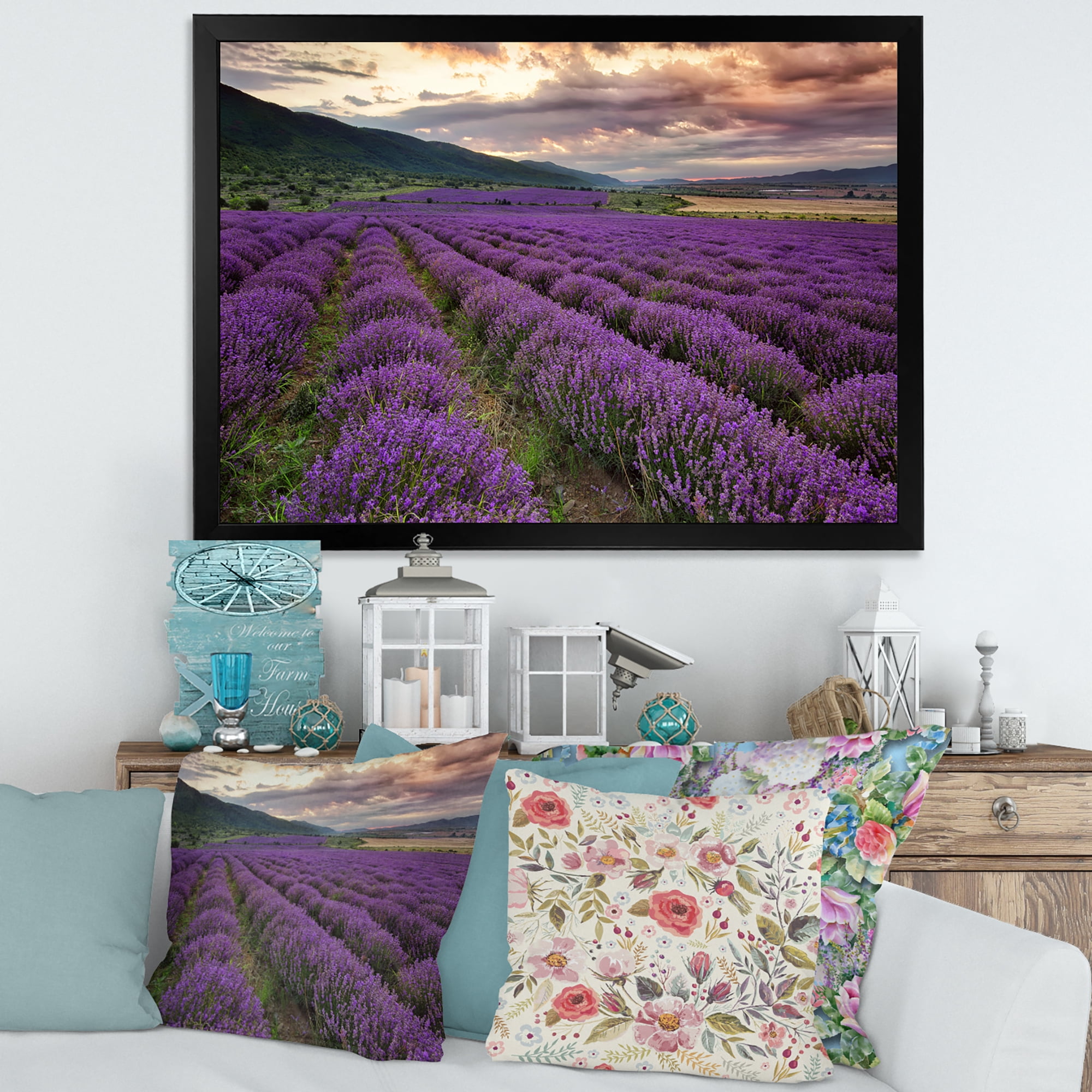 Designart 'Lavender Field At Sunrise I' Farmhouse Framed Art Print