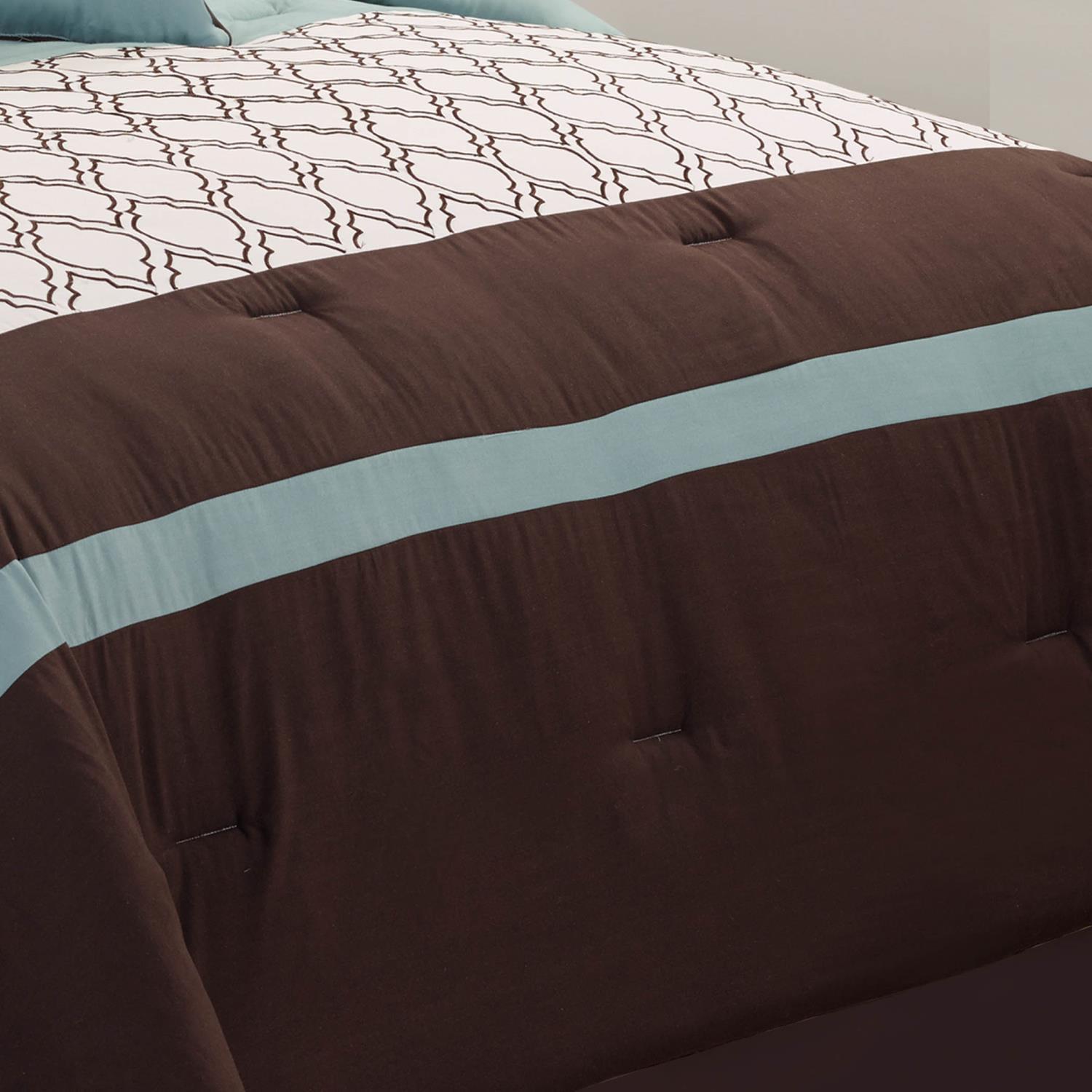 Riverbrook Home 8 Piece Comforter Set, King, Blue/Brown/Ivory, Tolbert, Polyfill, Adult