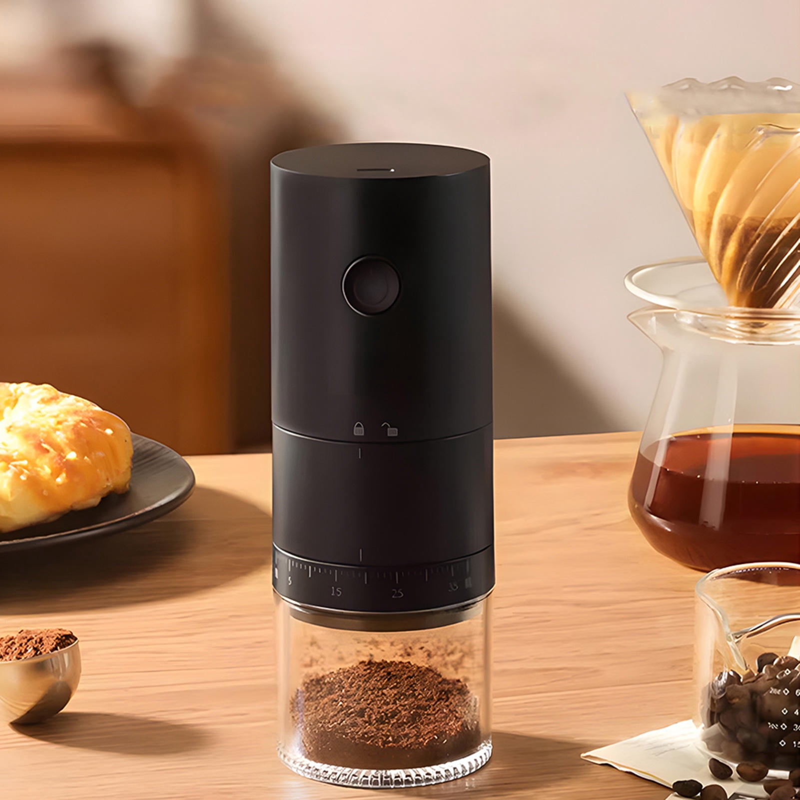 Yajisi Upgraded Portable Electric Burr Coffee Grinder Ceramic Blade USB Rechargeable Black (4.33 inches / 11.0 cm)