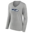 thumbnail image 2 of Women's Heather Gray Seattle Seahawks Primary Team Logo Long Sleeve V-Neck T-Shirt, 2 of 3