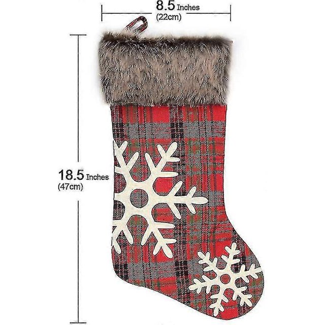 18 Inches Burlap With Large Plaid Snowflake And Plush Faux Fur Cuff Stockings