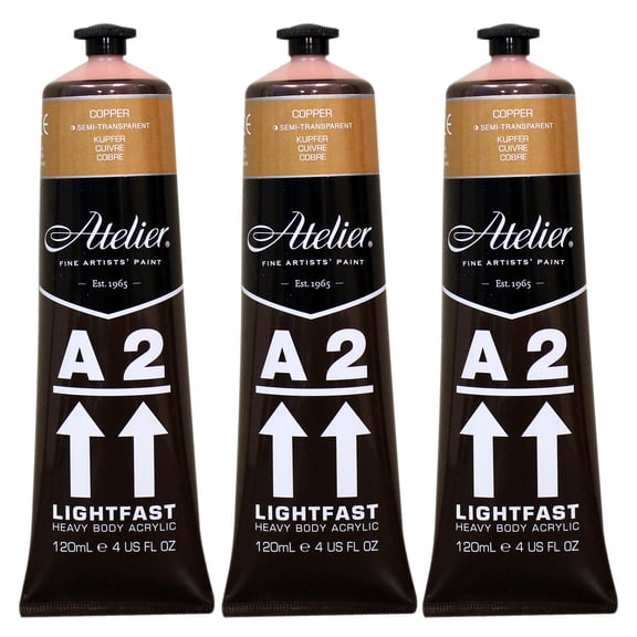 Atelier A2 Heavy Body Lightfast Artist Acrylic, 4 oz., Copper, Pack of 3