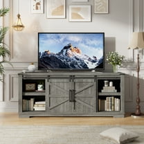 Herrfilk Farmhouse TV Stand for 43" up 75" TVs, 27.5" Tall TV Consoles Entertainment Center with Storage Cabinets and Sliding Barn Doors for Living Room Bedroom