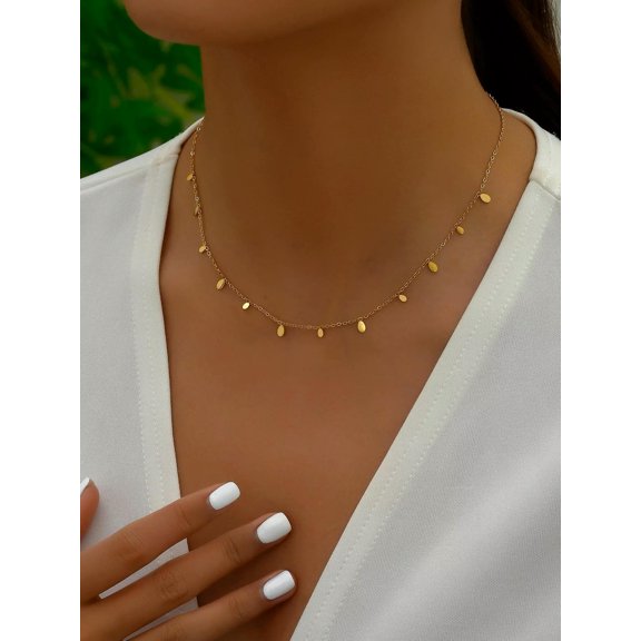 EOEMY 1Pc Minimalist Stainless Steel Water Drop Necklace Dainty Necklace Novelty-Default