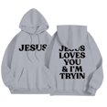 thumbnail image 6 of Women's 2 Piece Sweatsuits Long Sleeve Jesus Letter Print Christian Hooded Pullover Tops and Jogger Pant Casual Fall Comfy Fashion Tracksuit Sets, 6 of 6