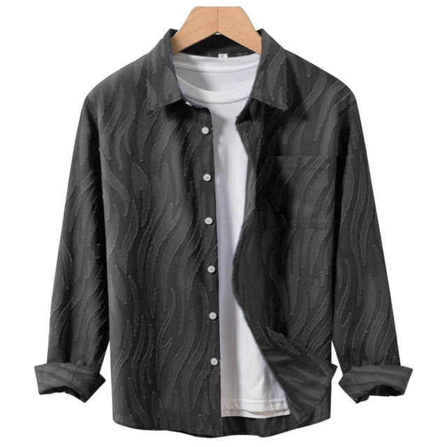 pstuiky Camisas de invierno de manga larga para hombre, Cárdigan informal de manga larga con botones y bolsillos, color liso, para hombre tops de invierno para hombre s
