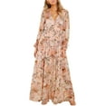 thumbnail image 1 of Faithtur Femmes Imprimé Floral Longue Robe Volantée Manches Longues V-Cou Fente une Ligne Robe Fluide pour la Plage, Fête, 1 of 6
