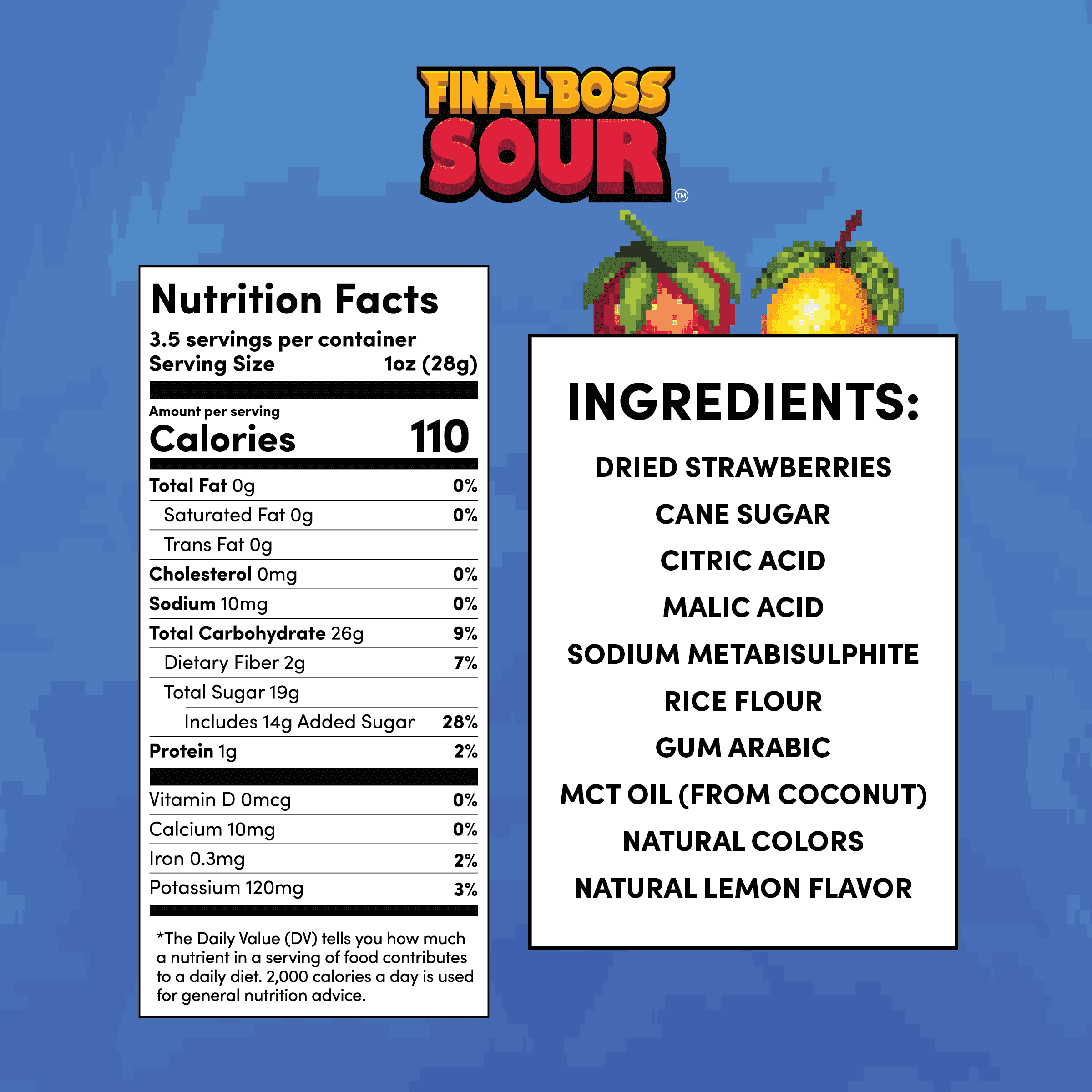 Final Boss Sour Level 1 Strawberry Lemonade Dried Fruit Snack, Real Dried Strawberries with Light Sour Lemon Flavor (2.12oz)