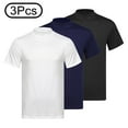 thumbnail image 2 of Lejafay 3Pcs Mens Mock Turtleneck Solid Color Pullover T-Shirt Short Sleeve Slim Fit Tops Undershirt Black&Blue&White XXL, 2 of 5