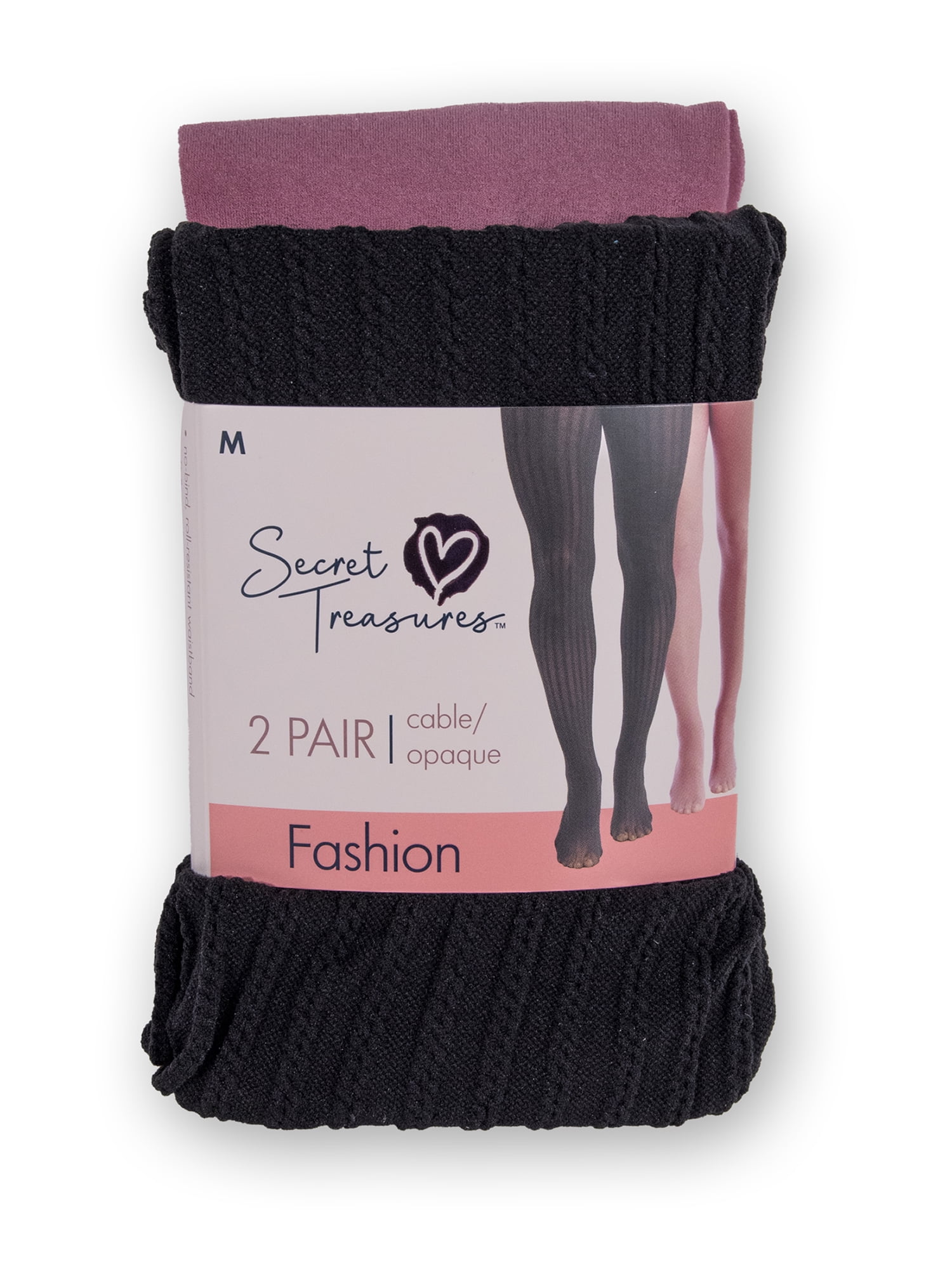 Cable Knit/Opaque Tights, 2 Pair Pack 