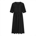 thumbnail image 7 of Summer Dresses for Women Beach Sundress Ladies Fashion Five Quarter Sleeve Dress V-Neck Dress Solid Dresses Pocket Button, 7 of 7