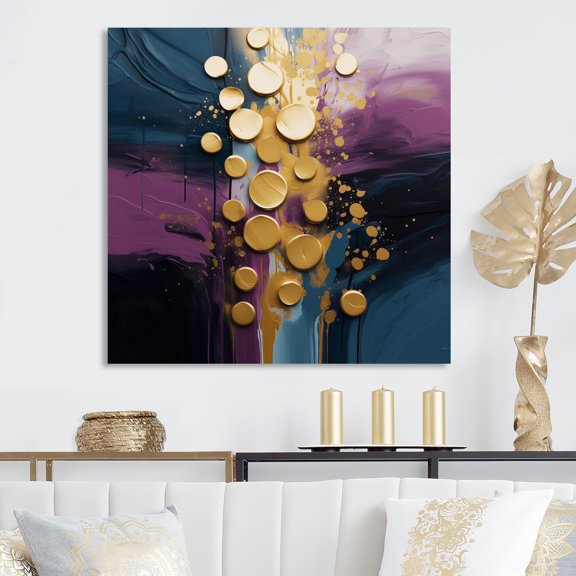 DESIGN ART Designart "Purple And Blue Realities On Canvas III" Abstract Painting Metal Wall Art 29 in. wide x 29 in. high