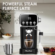Plum Chef 20-Bar Espresso Machine with Milk Frother, Semi-Automatic Coffee Maker with LED Display, Stainless Steel, Black