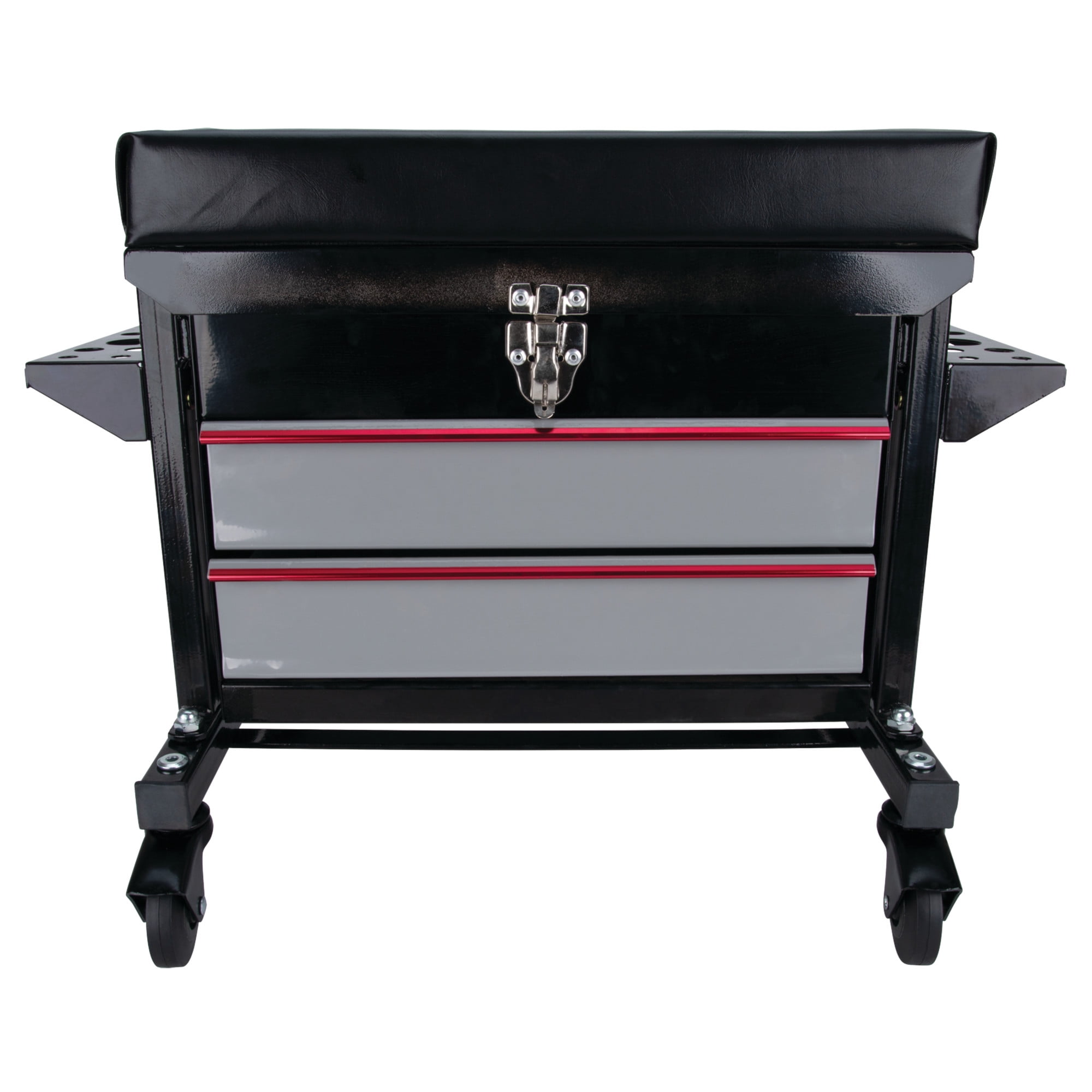 Performance Tool W85024 Drawer 2-Drawer Rolling Toolbox Work Seat - For Mechanic Garages and Workshops, 16x9-inch Seat, Black