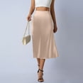 thumbnail image 6 of Satin High Waisted Midi Skirt with Side Slit for Women, Drapey Solid Color Elegant Skirt, 6 of 7