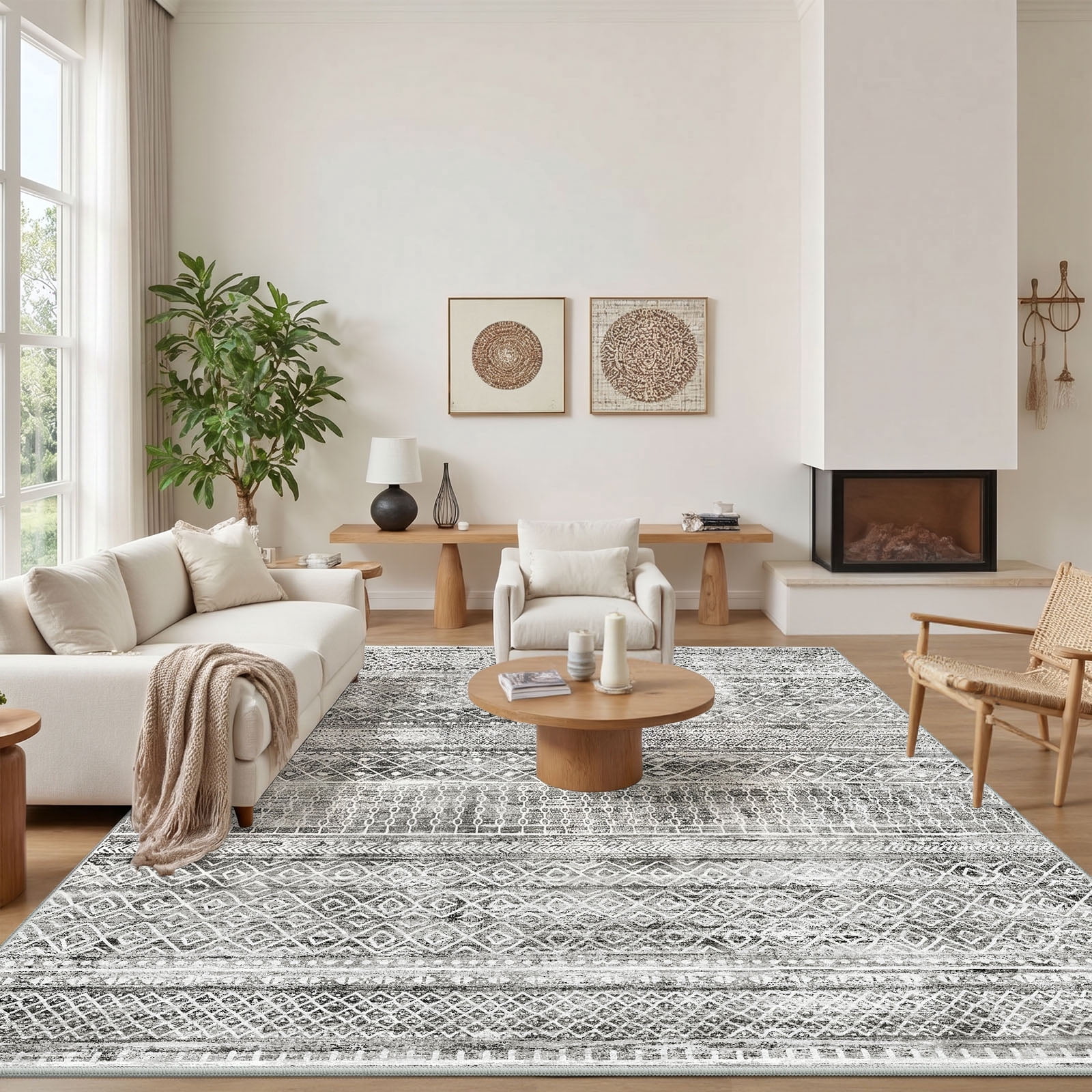 CHITOOMA 8'x10' Area Rugs for Living Room, Washable Rugs Print Pattern Boho Soft Geometric Bohemian Carpet Indoor Rug for Bedroom Dining Room Office Nonslip Foldable Rug