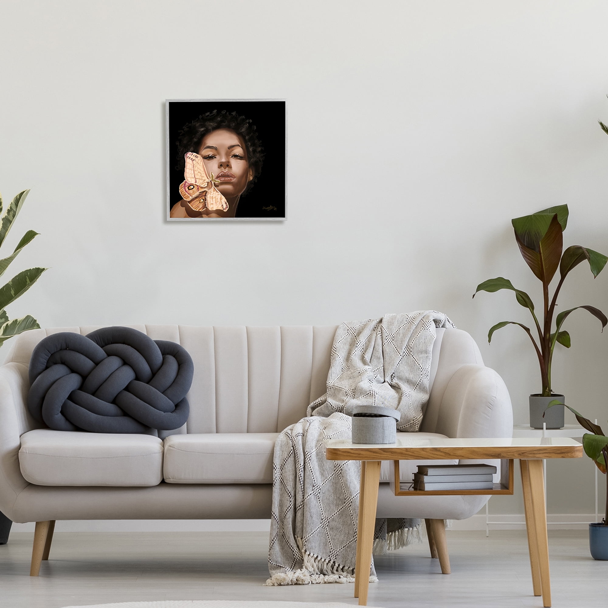 Stupell Industries Surreal African Female Portrait Butterfly Insect Wood Nymph,17 x 17, Design by Adekunle Adeleke