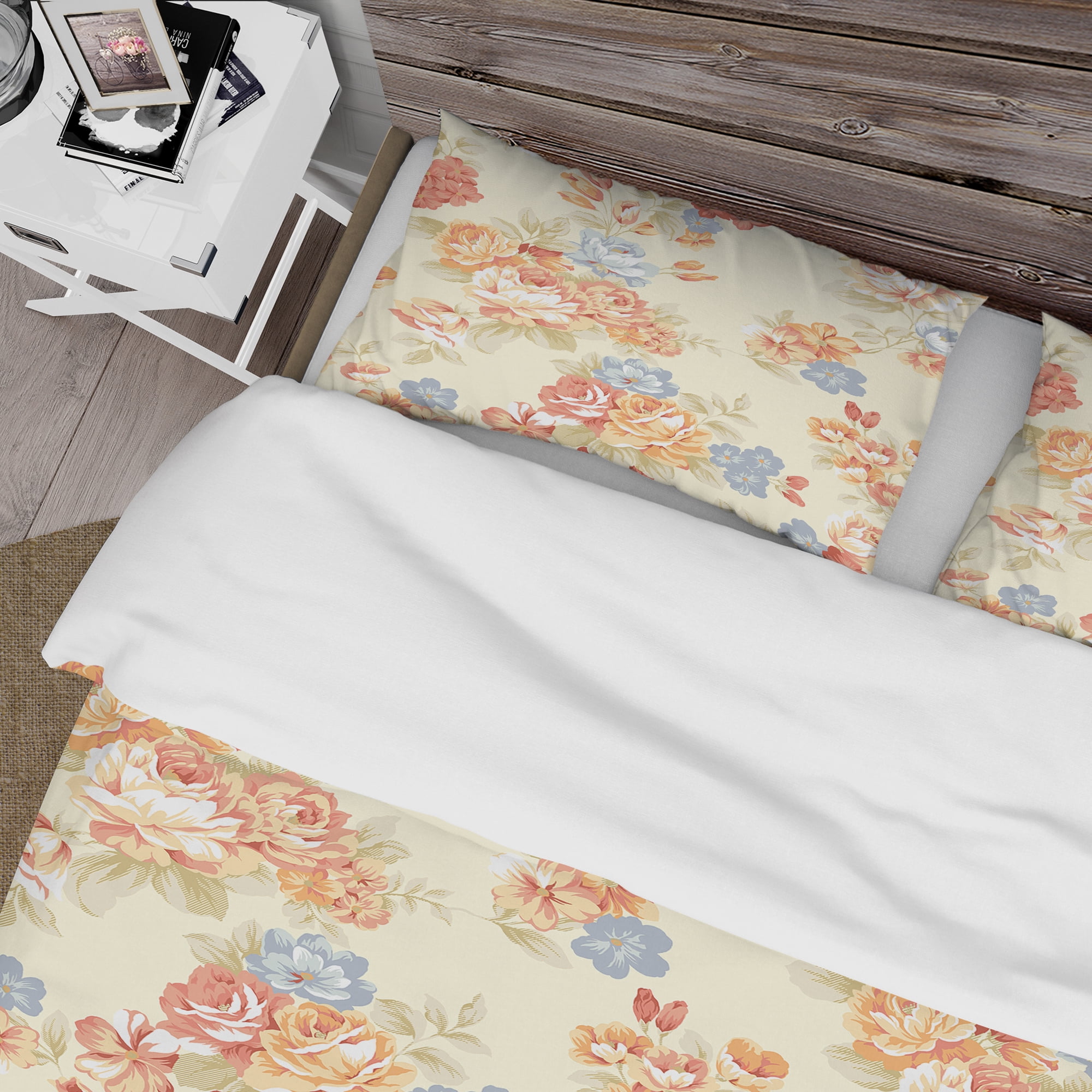 Designart 'Pink, Yellow and Blue Flowers' Floral Duvet Cover Set