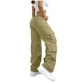 thumbnail image 4 of AINIYS Cargo Pants for Women Wide Leg Casual High Waist Button Baggy Elastic Drawstring Hiking Track Outs Sweatpants with Pockets Khaki XXXL, 4 of 8