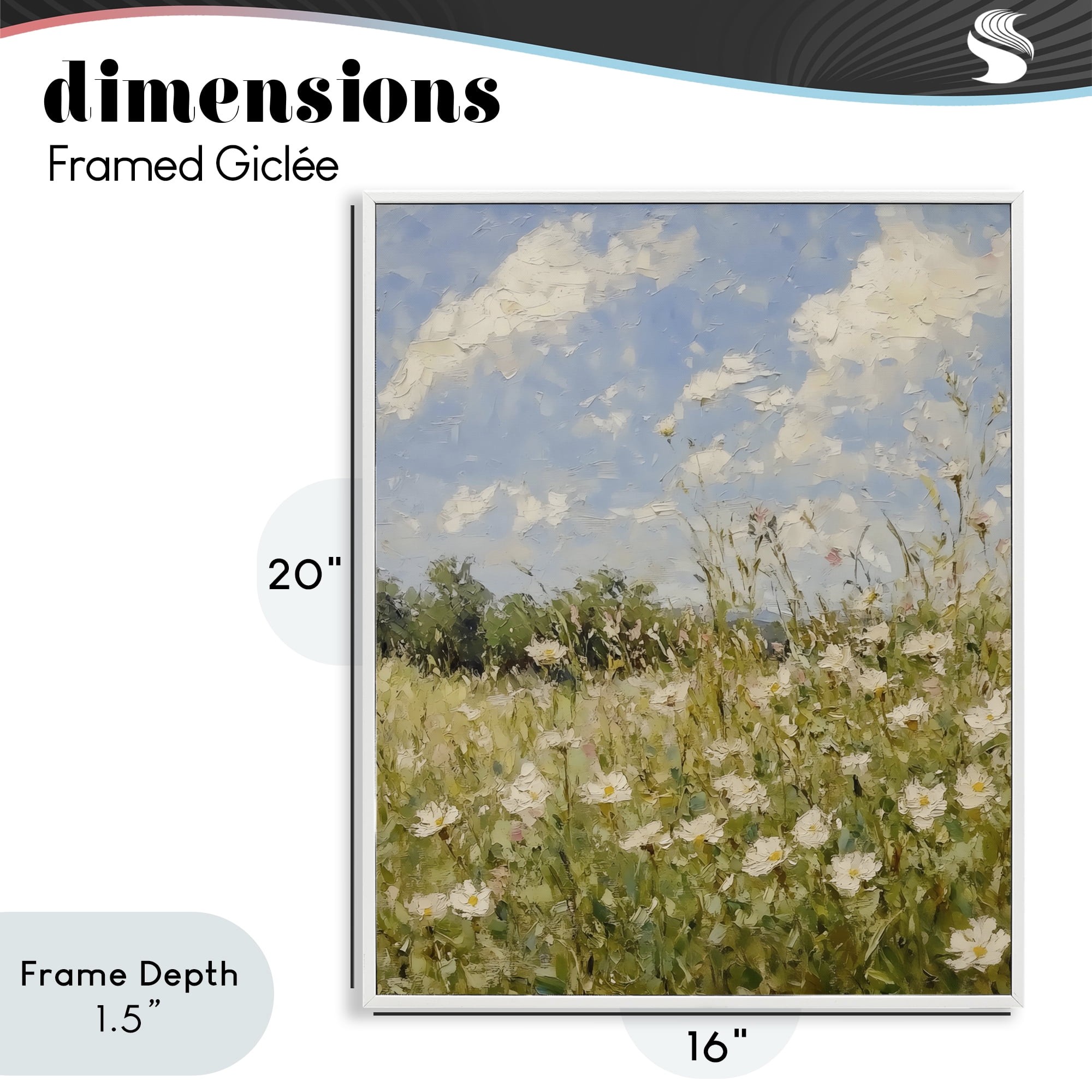 Stupell Industries Wildflower Field Beneath Blue Sky White Framed Giclee Art, design by LSR Design Studio