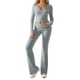 thumbnail image 1 of Conjunto de entrenamiento de 2 piezas para mujer: top corto de manga larga y pantalones de yoga con vuelta, conjunto de fitness a juego, 1 of 5