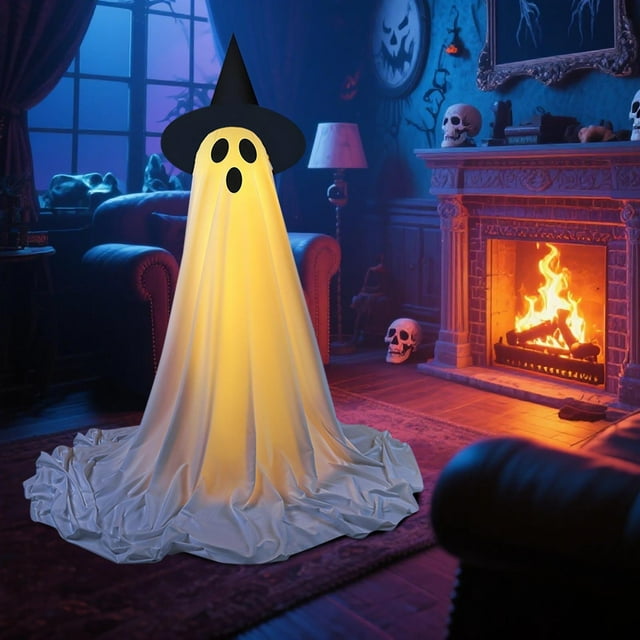 WFDC 1Packs Halloween Decorations Outdoor,Halloweens Party Decoration Indoor,Spooky Ghost with Remote Control String Lights-USB Style,Halloween-Ghost Lights for Porches Yards Gardens Lawn