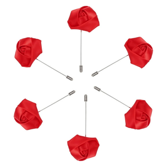 Uxcell 6 Pcs Groom Boutonnieres Rose Boutonnieres Pins for Men Wedding Ceremony Formal Party, Red