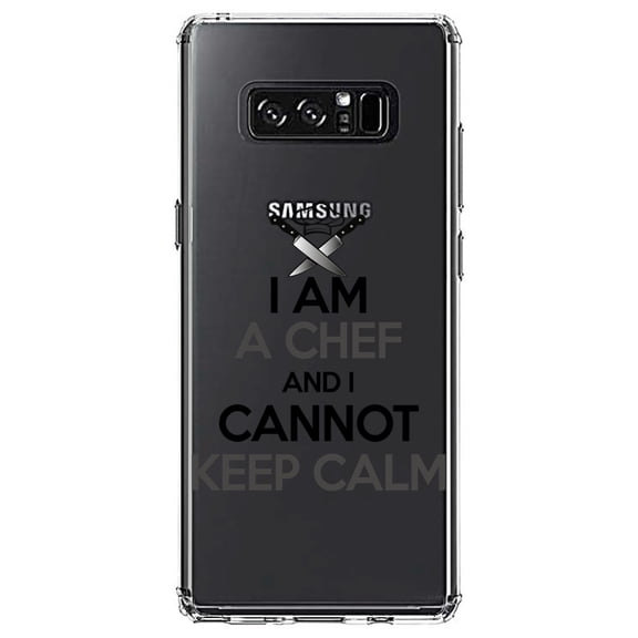 DistinctInk Clear Shockproof Hybrid Case for Samsung Galaxy Note 8 - TPU Bumper Acrylic Back Tempered Glass Screen Protector - I Am the Chef Cannot Keep Calm