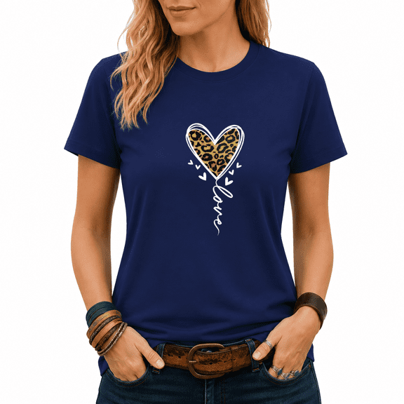 GIFFIMY Women's Cool Leopard Graphic Short Sleeve T-Shirt Black Standard Fit Everyday Top