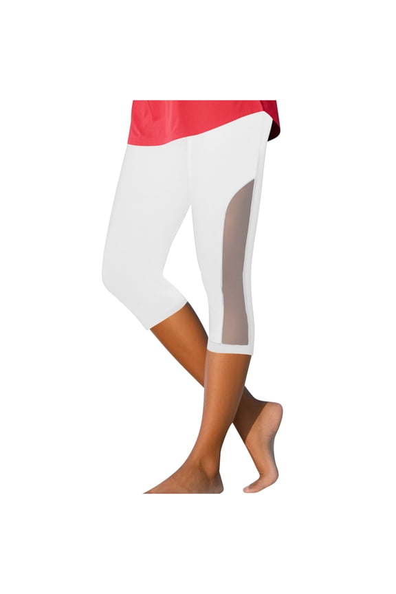 Women Capri Leggings Summer Mesh Soft Gym Workout Capris High Waisted Casual Yoga Beach Cropped Pants