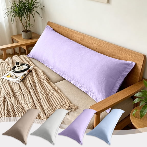 Seyotauo Waterproof Long Body Pillowcase Soft Washable Satin Pillow Cover for Sleeping Long Body Pillow Protector Solid Color Sleek Home Bedroom Household Rest Use