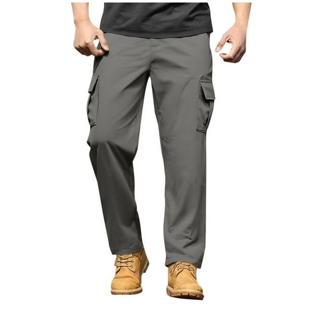 Amzcrzy Pantalones Clásicos Hombre Color Liso Cintura Elástica Cómodos Transpirables Elásticos Moda Informal Senderismo Pescar Correr Ejercicio Bolsillos Tallas S-3XL Gris