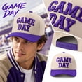 thumbnail image 3 of Game Day 3D Puff Embroidered Baseball Cap, Two Tone Vintage Hat for Women Men Mom, Sports Fan Gift for Football Basketball,Purple, 3 of 4