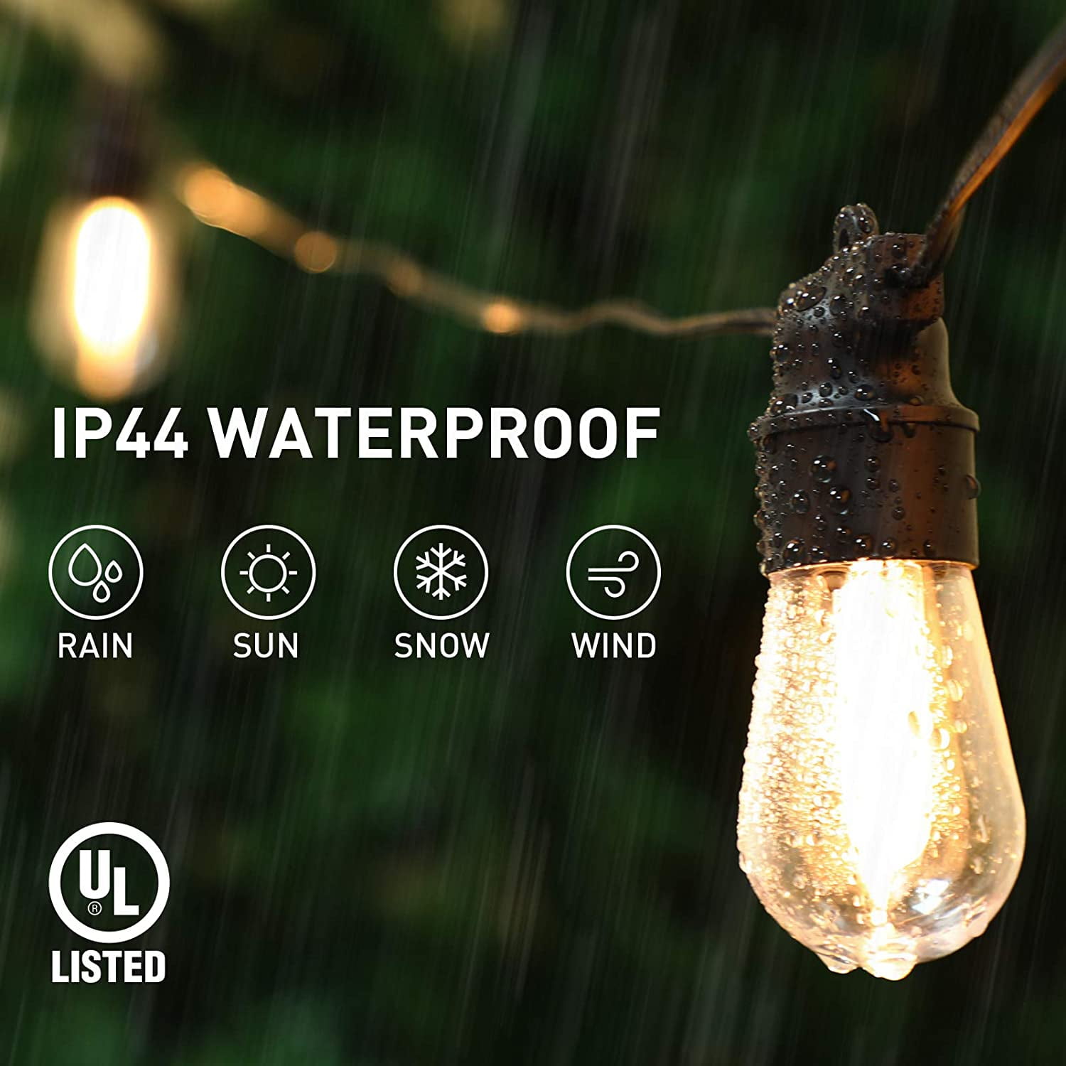 LED Outdoor String Lights 96ft Patio Lights with 31 Bulbs(1 Spare) 2700K Shatterproof Waterproof Plastic Bulbs UL Listed