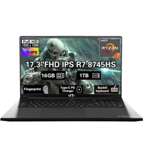 17.3" IPS FHD-Gaming-Laptop, AMD Ryzen 7 8745HS 16GB DDR5 RAM 1TB SSD ( up to 4.9GHz) Radeon 780M Graphics Business Computer with 100W Type-C Backlit Keyboard, Fingerprint USB-C 4.0