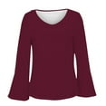 thumbnail image 5 of Holzkary Women's Long Bell Sleeve Tops V Neck Dressy Casual Shirts Ladies Loose Fit Blouses Tunic Fall T Shirts Women Loose Fit Long Sleeve Boat Neck Tops Casual Blouses Print Sleeve Tops Wine Xl, 5 of 6