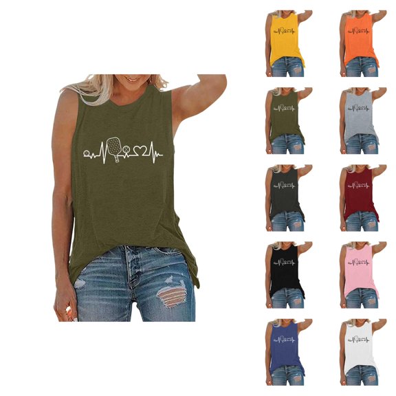 Tank Tops for Women Pickleball Graphic Casual Crewneck Sleeveless Shirt Summer Tanks for Pickleball Lovers